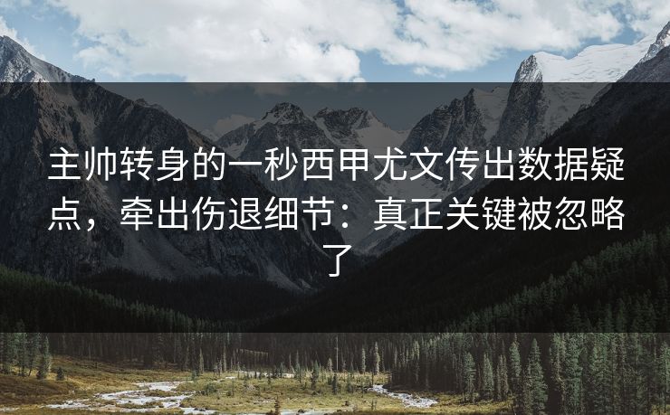 主帅转身的一秒西甲尤文传出数据疑点,牵出伤退细节:真正关键被忽略了 主帅转身的一秒西甲尤文传出数据疑点,牵出伤退细节:真正关键被忽略了